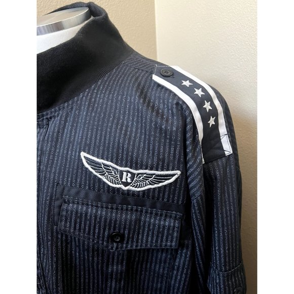 Men's Y2K Raw Blue Pinstripe Button Down Zip Military Style Jacket 3X - Picture 5 of 7
